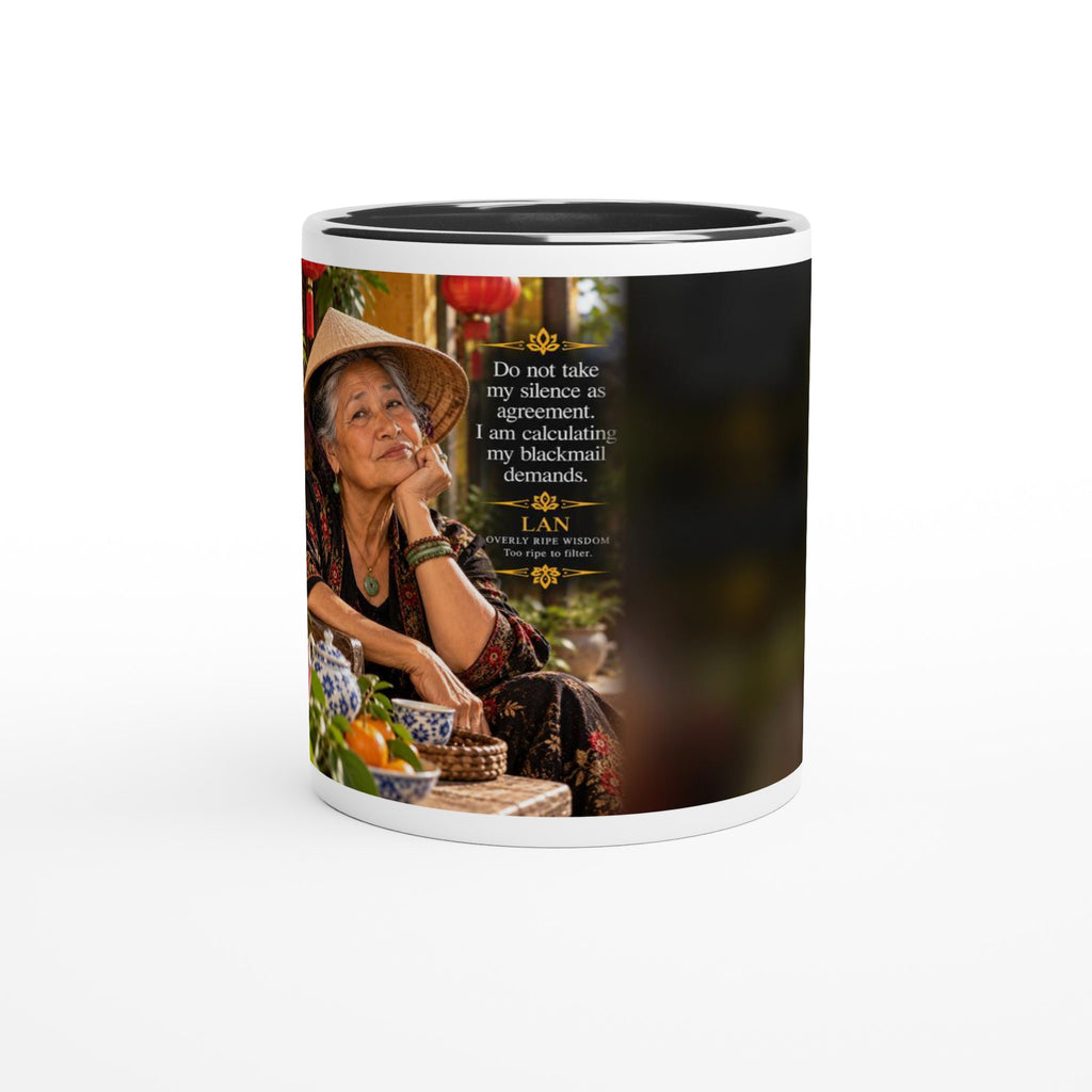 Lan from Overly Ripe Wisdom on a mug, a funny gift for women