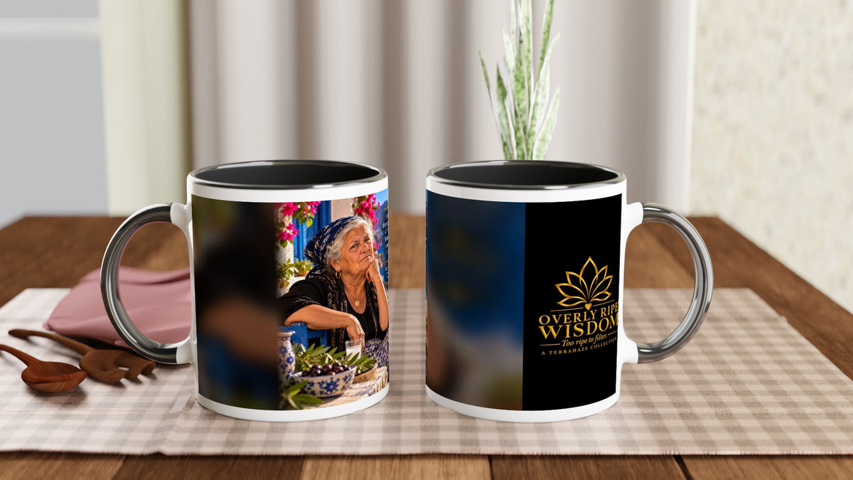 Katerina from Overly Ripe Wisdom on a mug, a funny gift for women