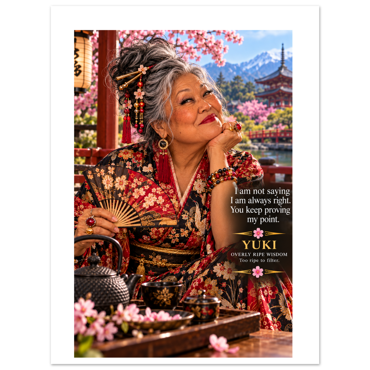 Yuki from Overly Ripe Wisdom on a poster with her saying “I am not saying I am always right. You keep proving my point.”