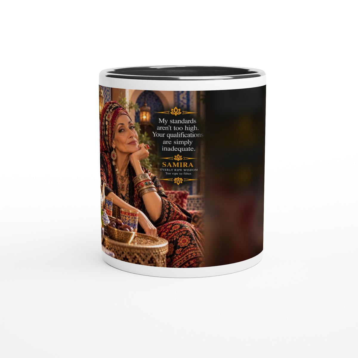 Samira from Overly Ripe Wisdom on a mug, a funny gift for women