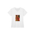Priya from Overly Ripe Wisdom on a v-neck tee with her saying “Age is just another spice in the recipe.”