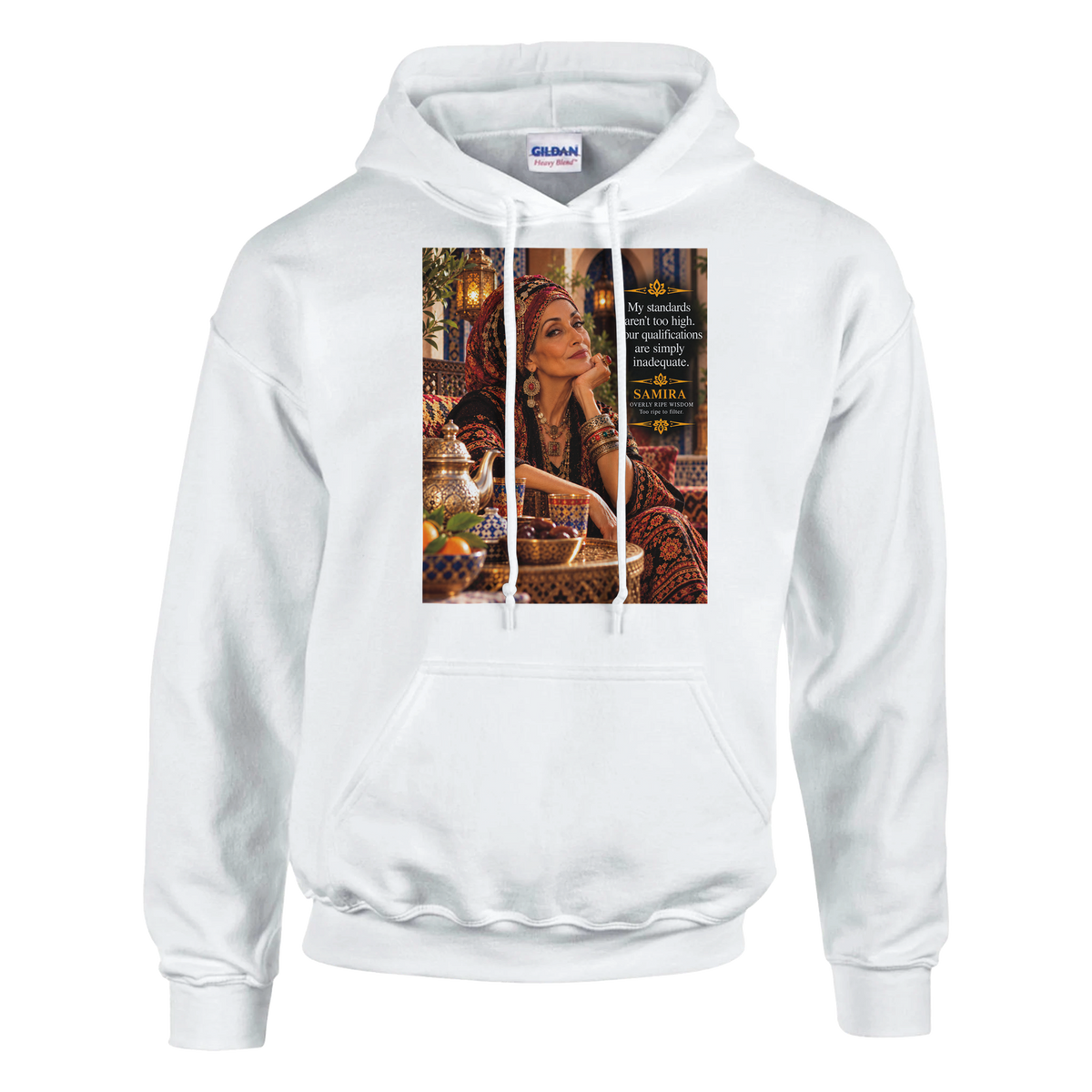 Samira from Overly Ripe Wisdom on a hoodie, a funny gift for women