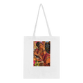 Priya from Overly Ripe Wisdom on a tote bag with her saying “Age is just another spice in the recipe.”